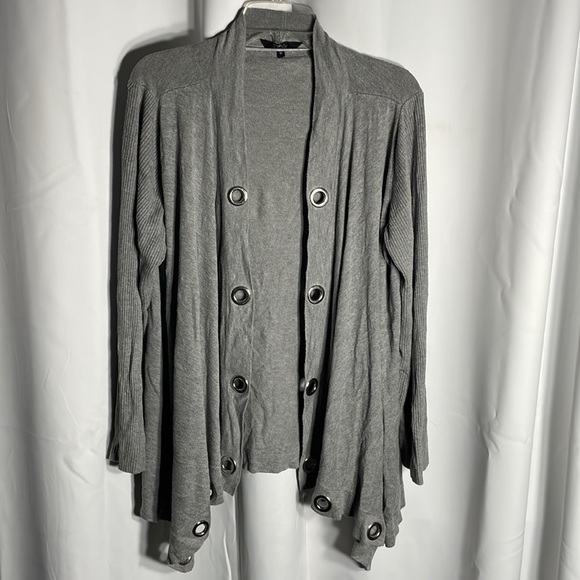 Plus size Star grey open front cardigan with silver grommets. - Picture 1 of 9